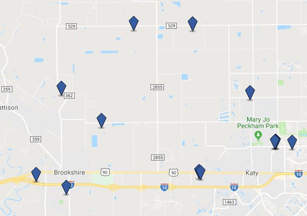 Map of Currently Available Warehouses in Katy, TX