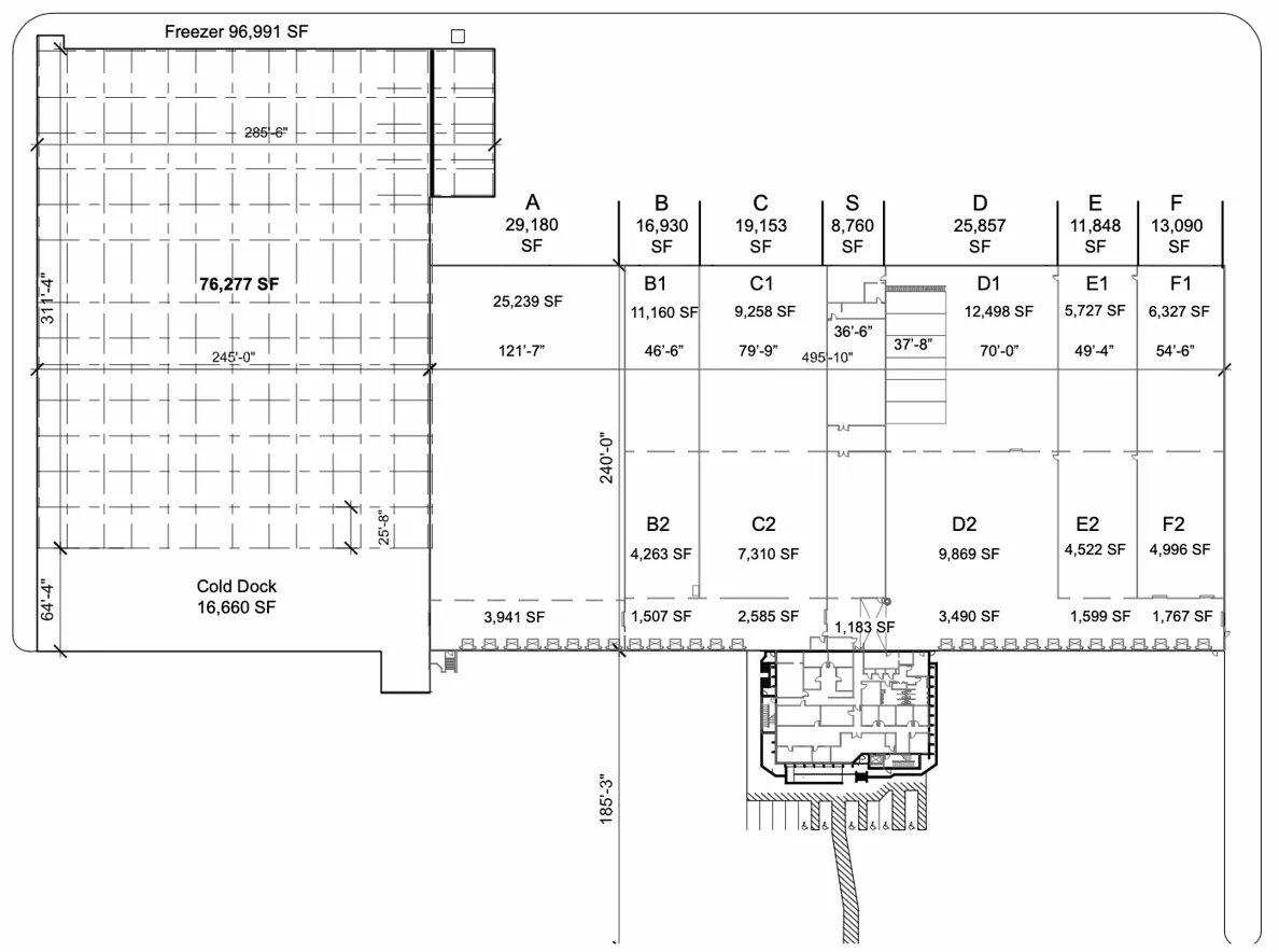 This is a drawing of a subdivided warehouse.