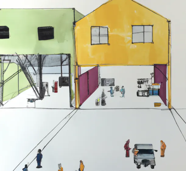 Outside view of a warehouse from a height watercolor | Warehouse Finder